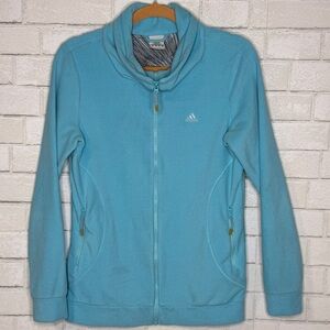 Adidas Women Full Zip Blue Fleece Jacket Casual Size Medium
